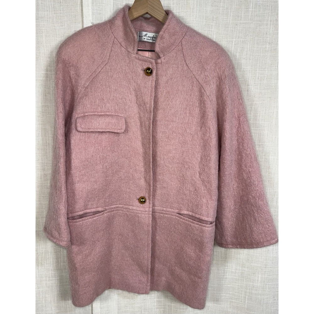 Vintage Mayfair of California USA Pink Mohair Jacket Coat‎ 60's Wool Women's L